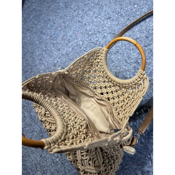 NWT Natural Crocheted Crossbody Purse with Bamboo Handles - Picture 9 of 10